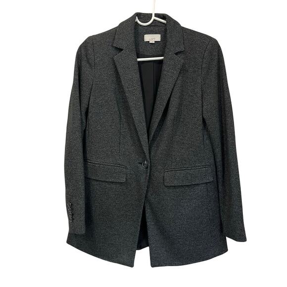 LOFT Blazer Size 0 Gray Houndstooth Classic Work Career Jacket - Picture 1 of 6